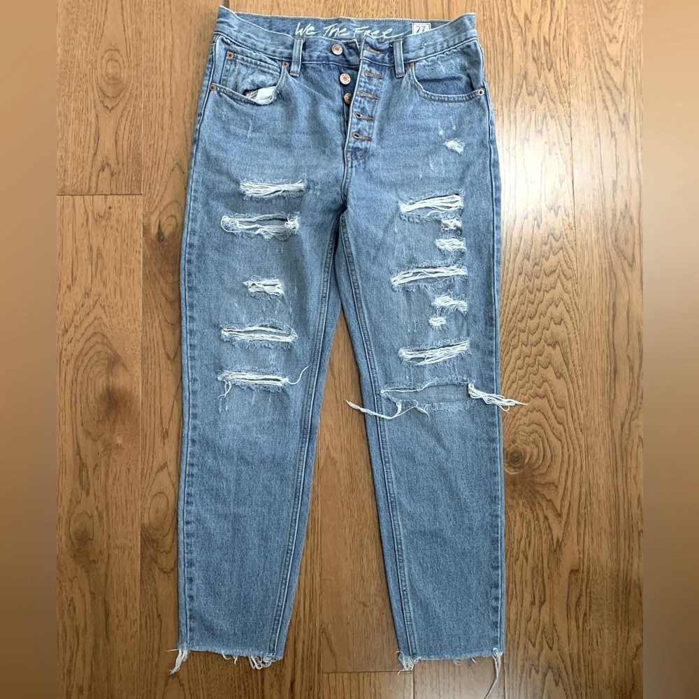 We The Free button fly ripped slashed denim jeans, 27